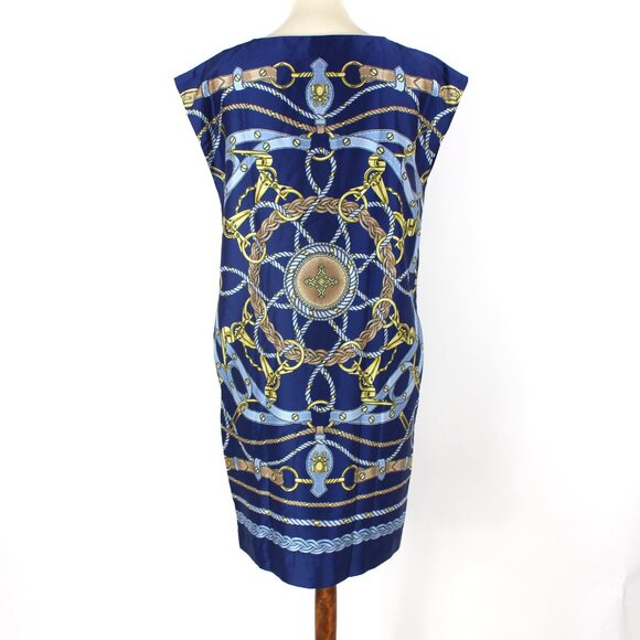 J. McLaughlin Althea Blue Equestrian Print Boatneck Shift Dress XS Cap Sleeve - Picture 6 of 9
